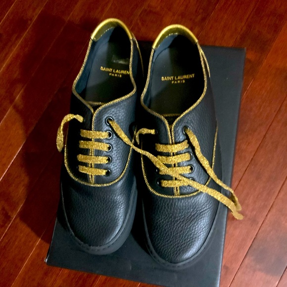 Saint Laurent Black/Gold Sneaker Size 39.5 - Picture 1 of 4